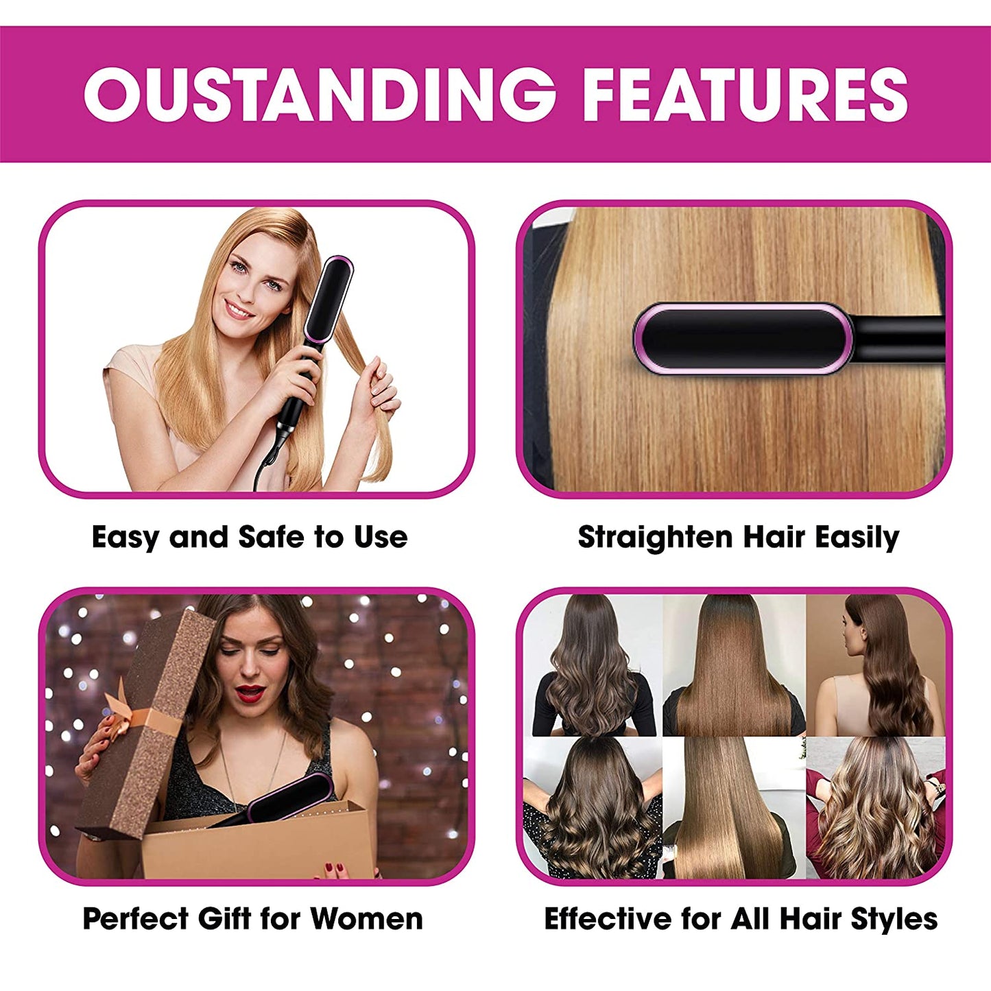 Hair Straightener Iron Brush Straight Hair Comb 2-in-1 Hair Straightener Curling Professional Styling Brush Hair Curler & Straightener For Women (random Color)