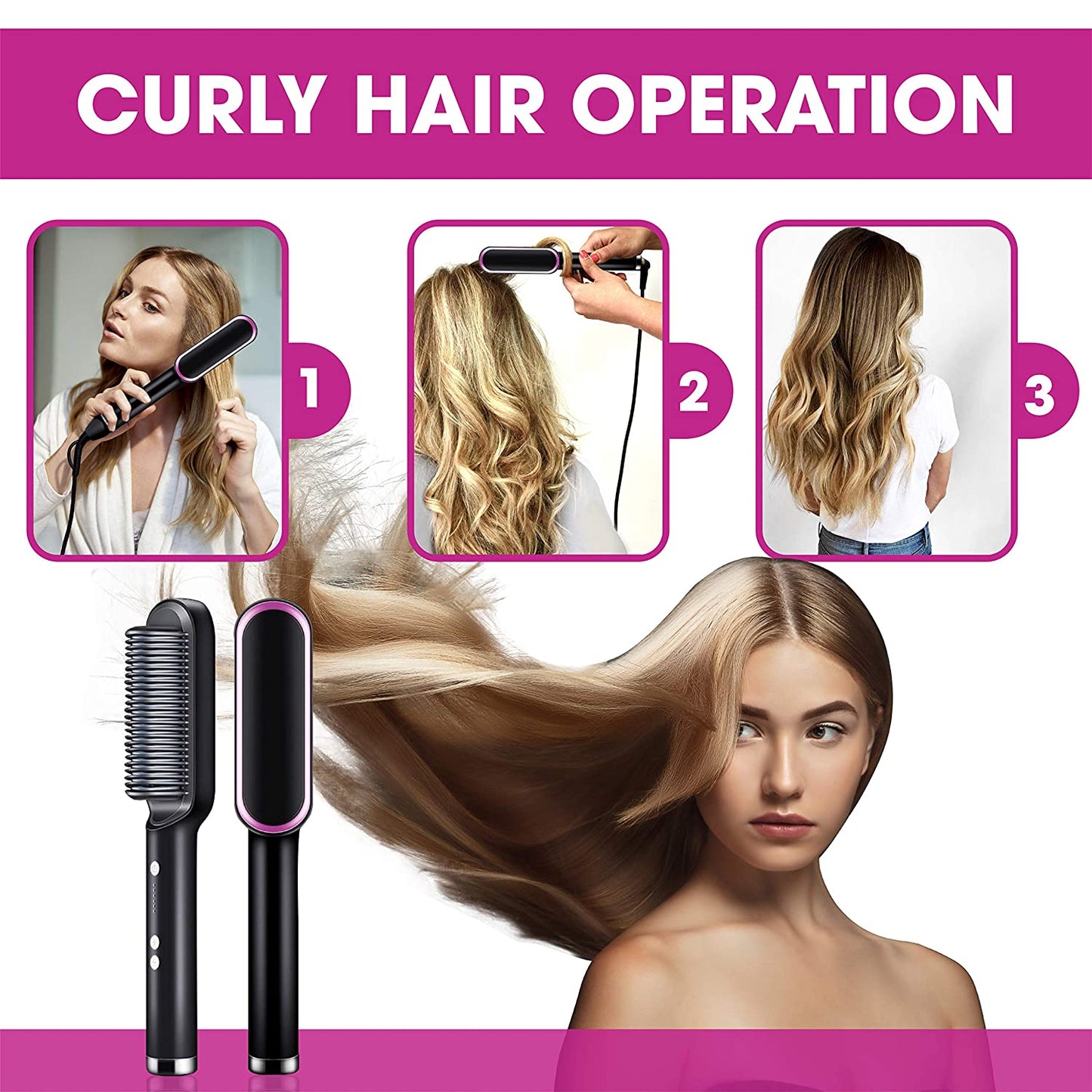 Hair Straightener Iron Brush Straight Hair Comb 2-in-1 Hair Straightener Curling Professional Styling Brush Hair Curler & Straightener For Women (random Color)