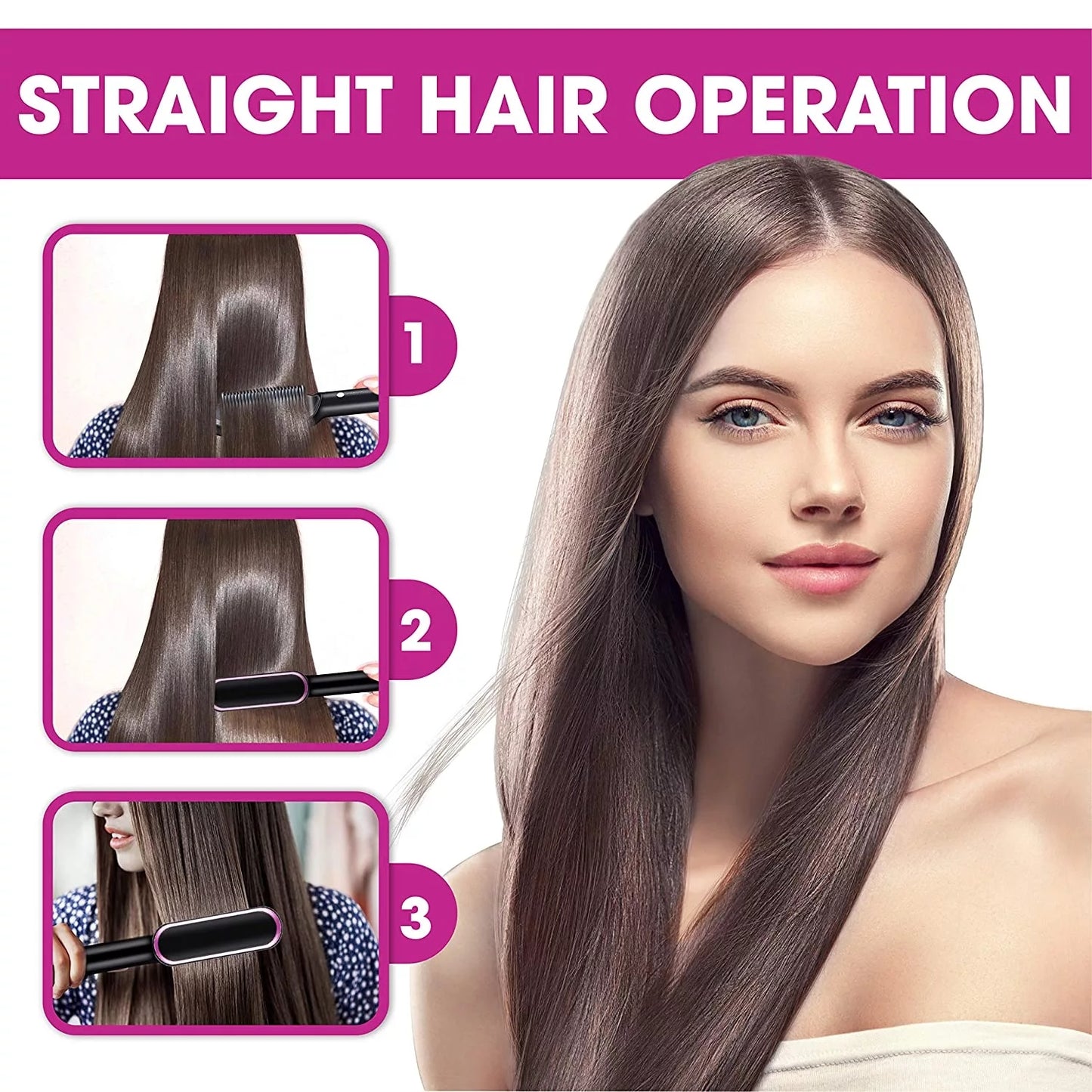 Hair Straightener Iron Brush Straight Hair Comb 2-in-1 Hair Straightener Curling Professional Styling Brush Hair Curler & Straightener For Women (random Color)